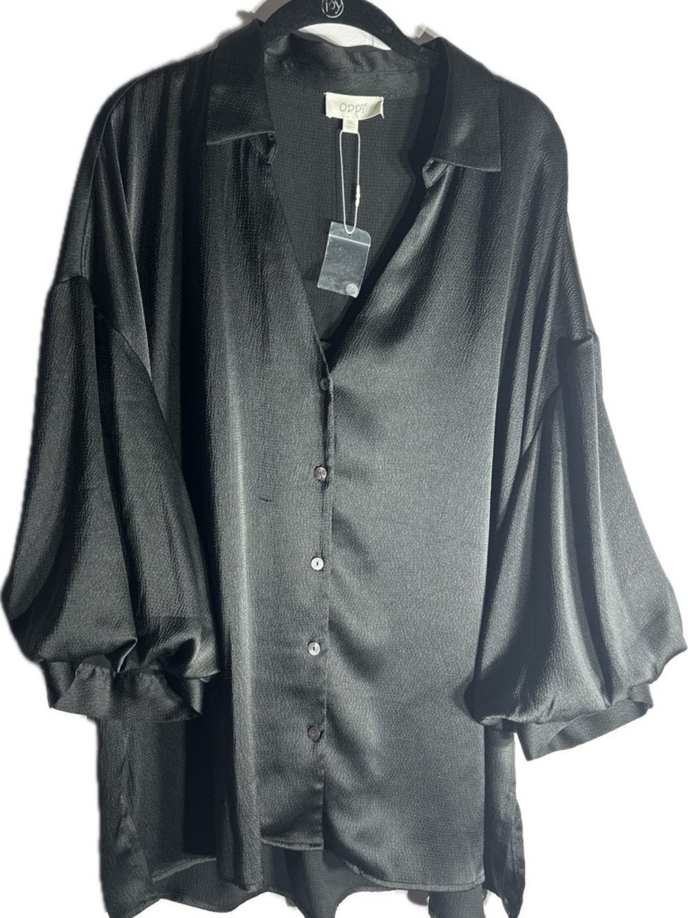 ODDY Black Textured Satin Collar Blouse - Picture 3 of 5